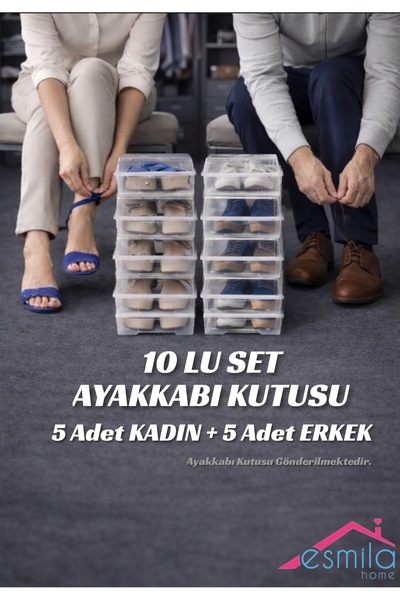 Coffee Moni 10 LU SET KADIN ERKEK AYAKKABI KUTUSU 5 KADIN 5 ERKEK ŞEFFAF AYAK...