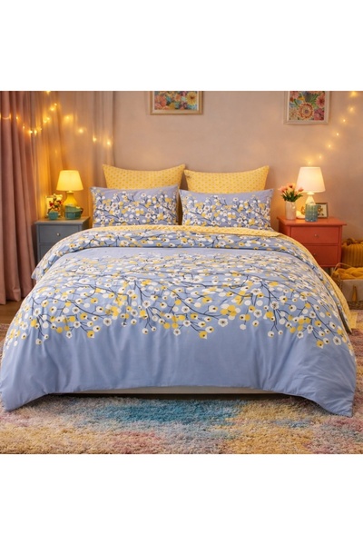 CumparaMisim Double bed linen, Finet, 6 pieces, Blue, flowers