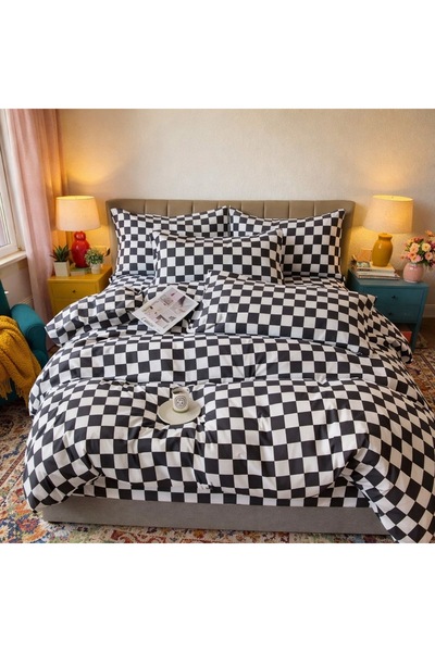 CumparaMisim Double bed linen, Finet, 6 pieces, Grey, squares