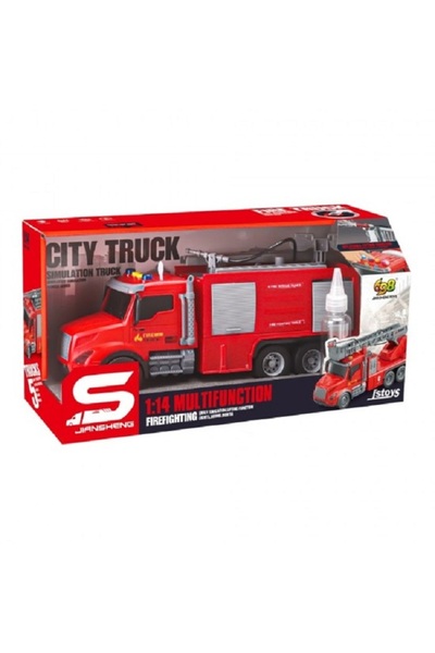 JS Toys Camion pompieri cu scara, rezervor, buton apa, frictiune&...