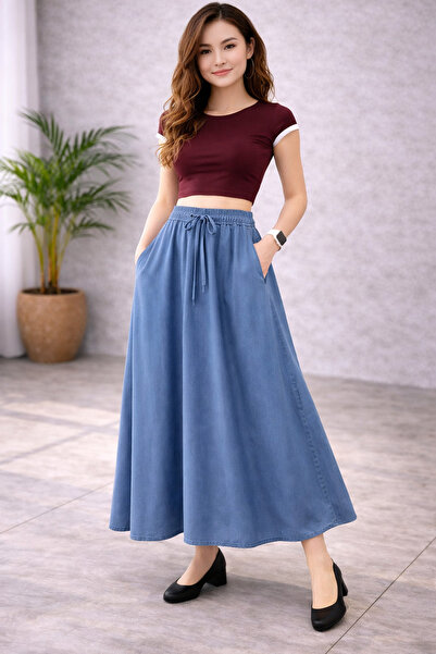 İDOL GİYİM Women's TENCEL™ Elastic Waist Long Skirt