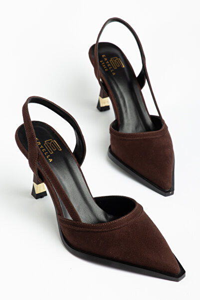 Entella Store Nera Women's Brown Suede Pointed Stylish Heeled Shoes