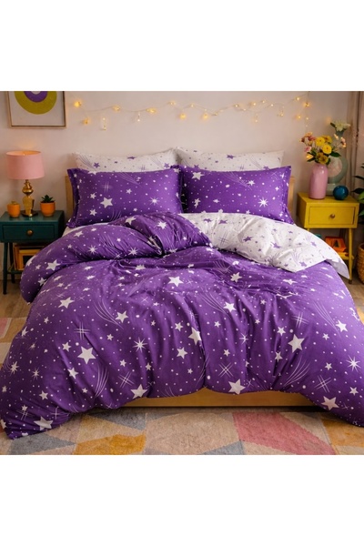 CumparaMisim Double bed linen, Finet, 6 pieces, White-Purple, Starry Night