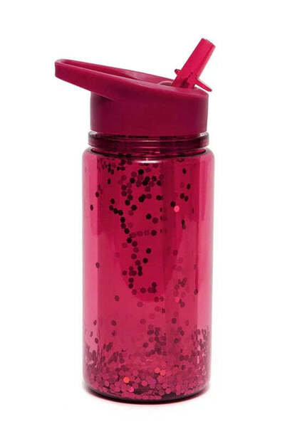 PETIT-ATELlER Girls Glitter Plastic Kids Water Bottle Fuchsia Pink Sparkling ...