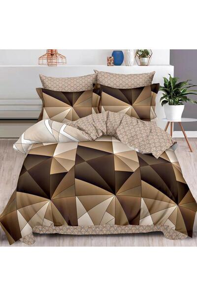 CumparaMisim Lenjerie pat dublu cu ELASTIC, Finet, 6 piese, Maro, forme geome...