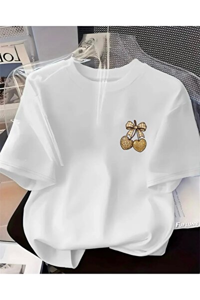 FUFLUNS Ribbon Cherry Printed Unisex Women'S/Men's Oversized Crewneck T-Shirt