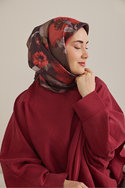 Silk Home Twill Silk Scarf 11498-10 Brown, Burgundy