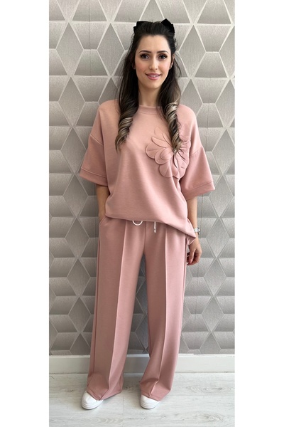 styleFlex Women's elastic viscose tracksuit with 3D flower applique