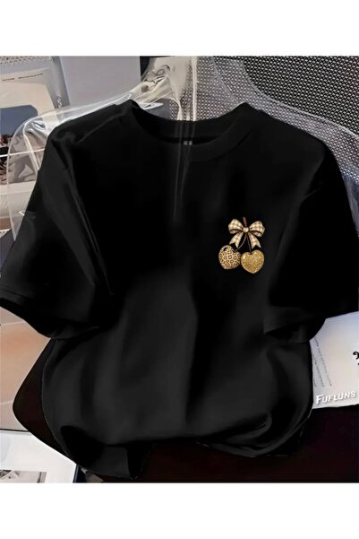 FUFLUNS Ribbon Cherry Printed Unisex Women'S/Men's Oversized Crewneck T-Shirt