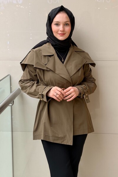 Nuss Geniş Kruvaze Yaka Apoletli Kemerli Kap