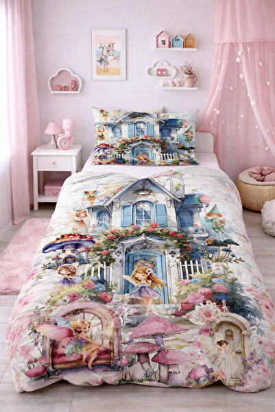 HOMESSA Fairy Garden Single Pique Bedspread Set Children's Room Piqué Bedspread