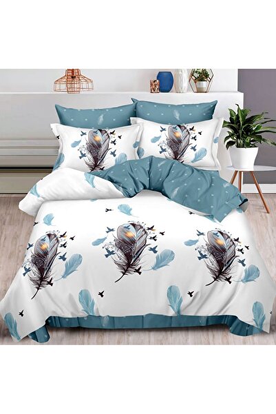 CumparaMisim Double bed linen with Stretchy, Finet, 6 pieces, Blue, feathers
