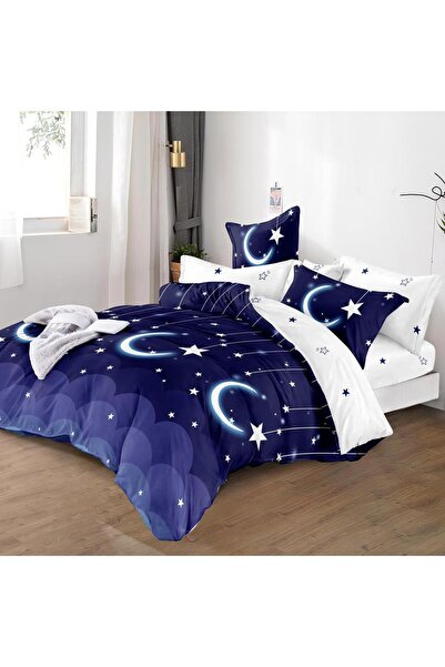 CumparaMisim Double bed linen with Stretchy, Finet, 6 pieces, Navy blue, stars