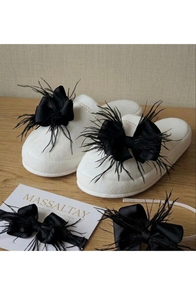 Massaltay Mother Baby Maternity Slipper Crown Bandana Set with Feathered Bow ...