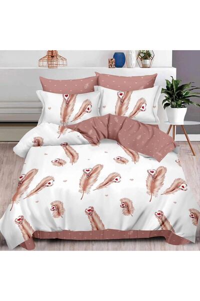 CumparaMisim Lenjerie pat dublu cu ELASTIC, Finet, 6 piese, Maro, pene