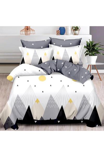 CumparaMisim Lenjerie pat dublu cu ELASTIC, Finet, 6 piese, Gri, munti