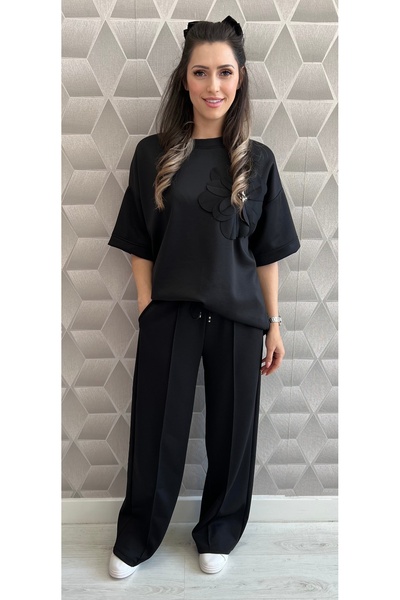 OnlyForYou Women's elastic viscose tracksuit with appliquéd flower