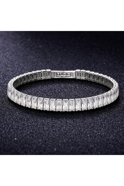 CAXBERN Women's Steel Bracelet Luxury Waterway Non-Tarnish Baguette Silver Co...