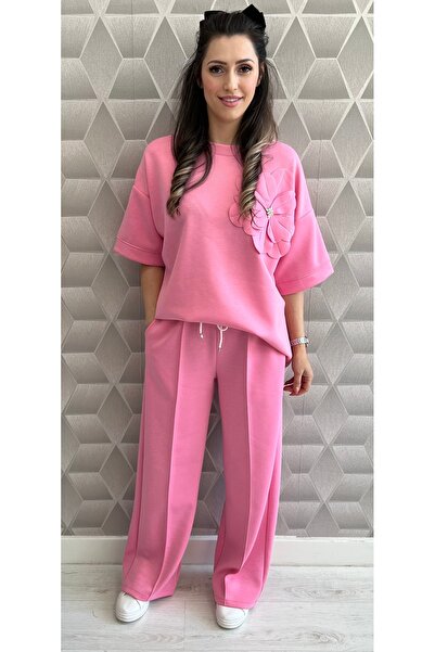 styleFlex Women's elastic viscose tracksuit with 3D flower applique