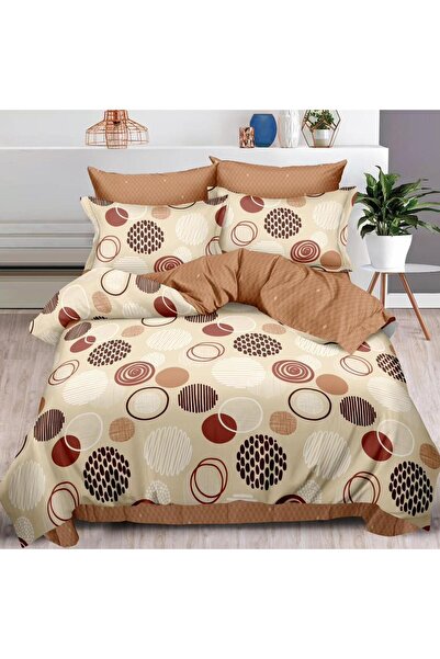 CumparaMisim Double bed linen with Stretchy, Finet, 6 pieces, Brown, circles