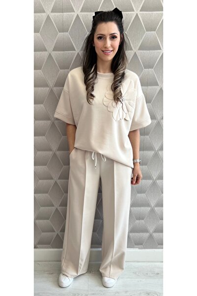 OnlyForYou Women's elastic viscose tracksuit with appliquéd flower