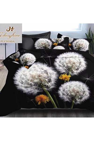 CumparaMisim Lenjerie pat dublu, cearsaf clasic, imprimeu 3D, Negru, papadii