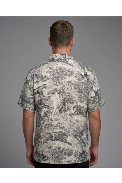 CANMODA Cămașă cu mânecă scurtă Recien Toile de Jouy Safari cu model pentru bărbați, cu guler cubanez – TH405