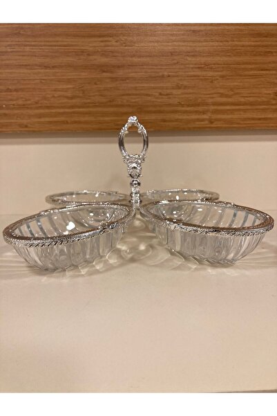 PLUS HOME 4-Piece Snack Tray with Cast Metal Edge Frame and Silver Cut Glass