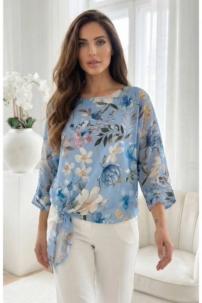 UniqueStore.ro Blue floral print chiffon blouse - One Size