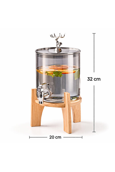 sahane & bazaar Bal Ve Füme Cam Şerbetlik Meşrubatlık Musluklu ve Ahşap Stand...