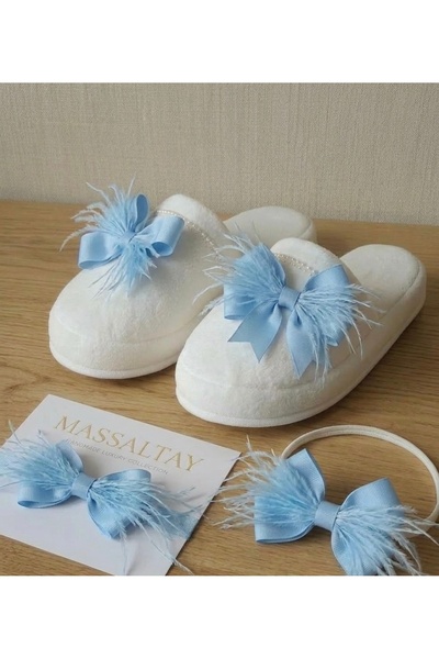 Massaltay Mother Baby Maternity Slipper Crown Bandana Set with Feathered Bow ...