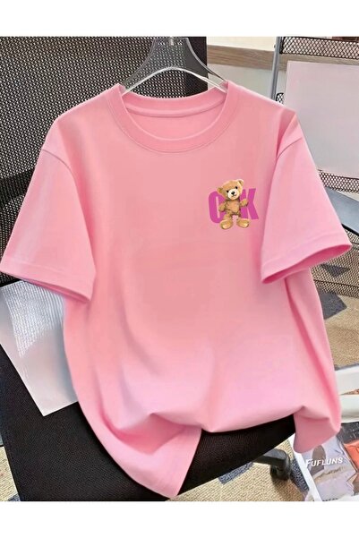 FUFLUNS Ok Bear Printed Unisex Women'S/Men's Oversize Crewneck T-Shirt