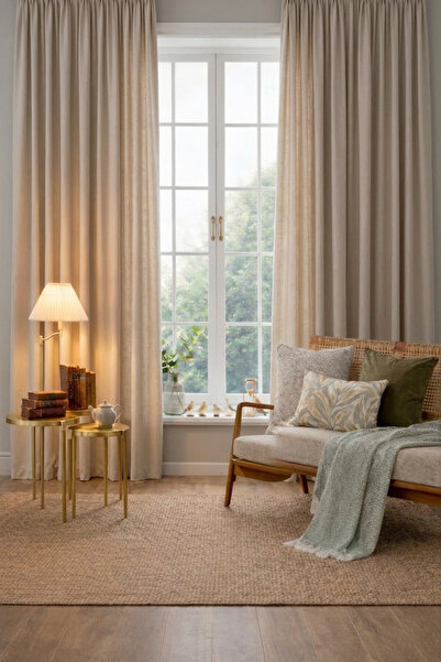 Wowlays Home Bej Kalın Dokulu Güneşlik Perde Karanlık Etkili Yüksek Mahremiye...