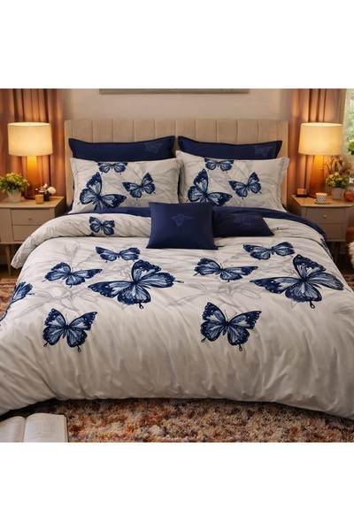 CumparaMisim Διπλό Λινό με Ελαστικό, λεπτό, 6 τεμάχια, μπλε, γκρι, πεταλούδες