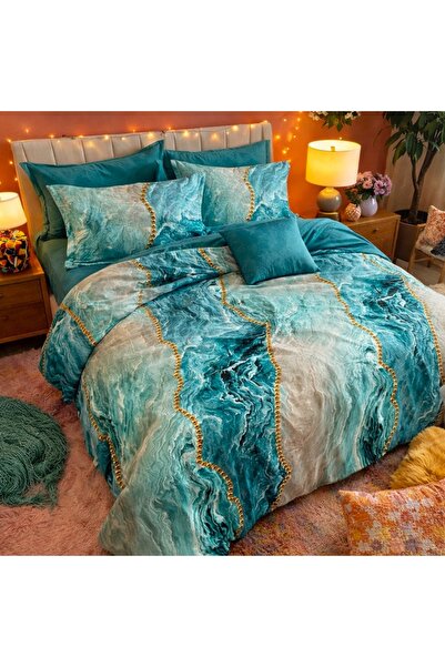 CumparaMisim Διπλό Λινό με Ελαστικό, Finet, 6 τεμάχια, Aqua Blue, αφηρημένα κ...