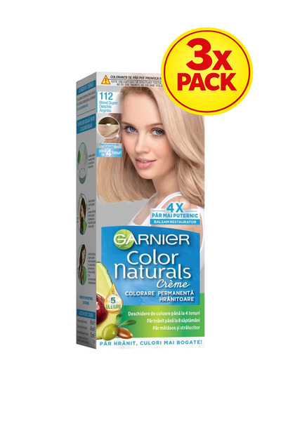 Garnier 3x PACK Color Naturals Permanent Hair Dye 112 Super Light Silver Blon...