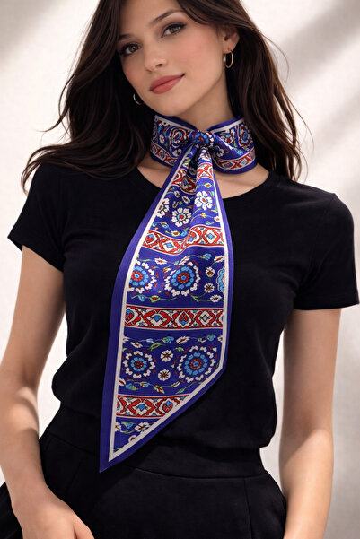 Mavi Masal Blue Ethnic Patterned Women's Neck Scarf – Stylish and Elegant Mul...