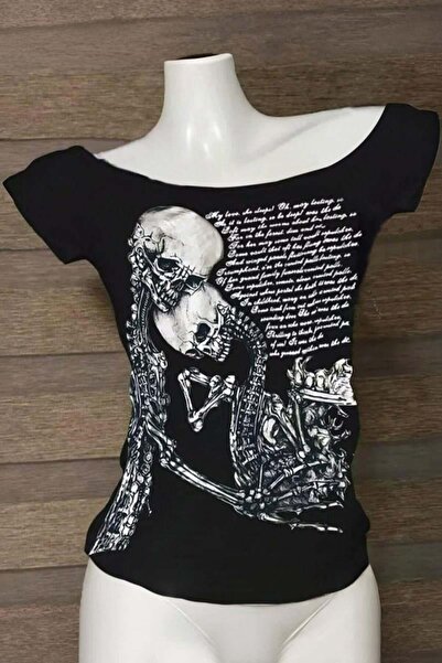 Köstebek Skulls Letter Love Body Cyber Grunge Madonna Collar Blouse