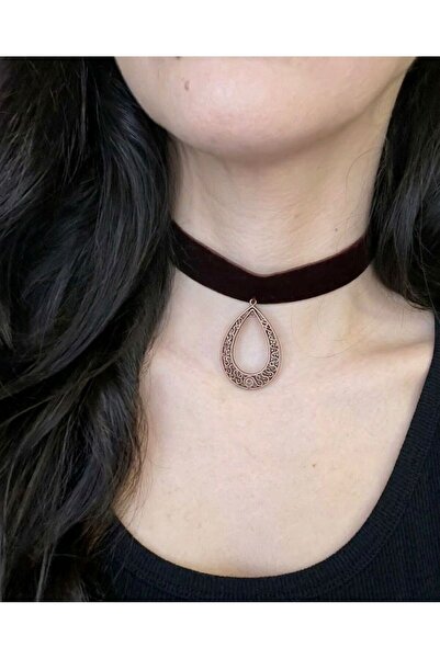 Vintage Takıhane Bakır Renk Otantik Gotik Kahverengi Choker Kolye Boyunluk