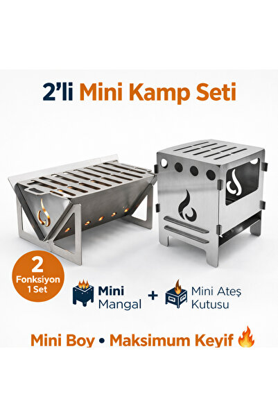 FASMART Mini Kamp Seti 2’li – Taşınabilir Mangal & Ateş Kutusu Katlanabilir O...