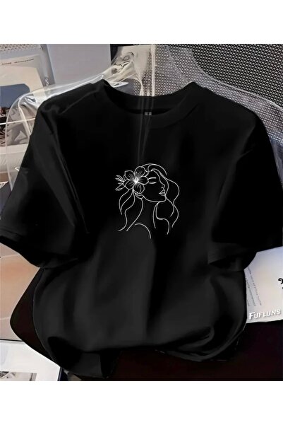 FUFLUNS Tricou oversize unisex cu imprimeu floral pentru femei/bărbați, cu gu...