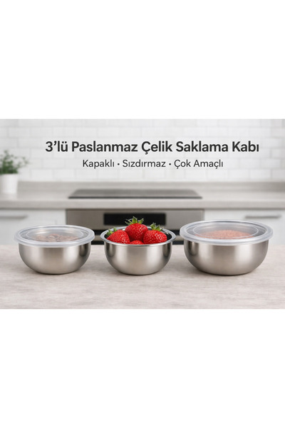 VARELİA 3-Piece Steel Storage Container (12-14-16 cm) 6 Pieces