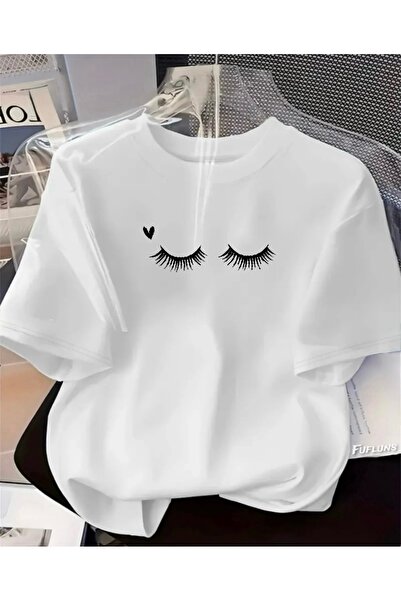 FUFLUNS Heart Eyelash Printed Unisex Women'S/Men's Oversize Crewneck T-Shirt
