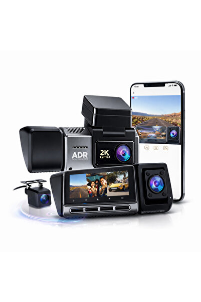 ADR Phone Accessories Araç Kamerası 3 Kameralı 2K QHD Ön Arka İç Kamera, WiFi...