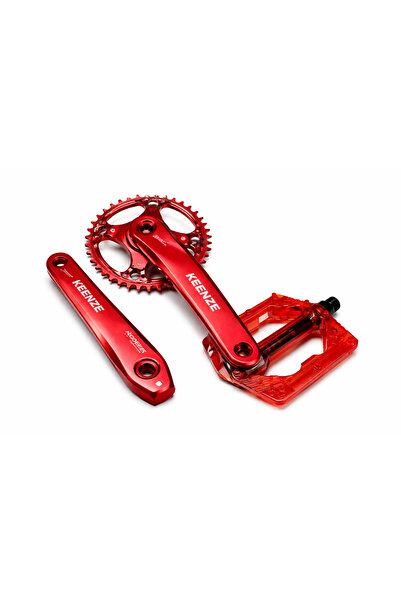 KENZE MTB Tekli Renkli Aynakol 32T 170 MM Kırmızı Çivili Platform Şeffaf Bisi...