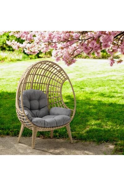 ReHome Egg Chair Tekli Rattan Bahçe Koluğu |Rehome Minderli Oval Lounge
