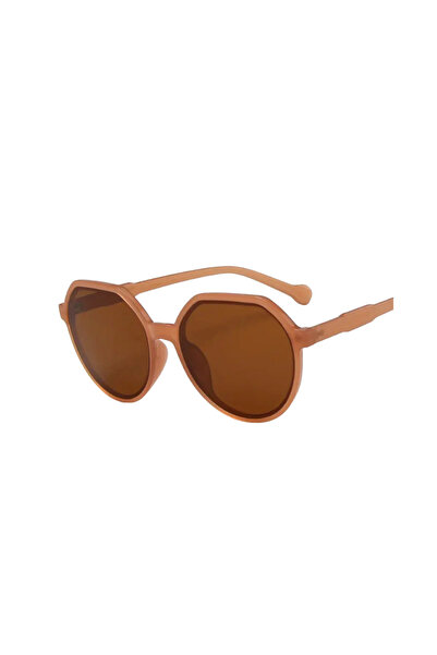 PETIT-ATELlER Female Oversized Round Hexagon Sunglasses Warm Peach Frame Brow...