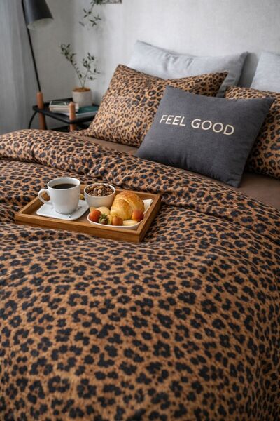Sheri Home YENİ LEOPAR MODEL Çift Kişilik Nevresim (Yorgan Kılıfı+2 Adet Yast...