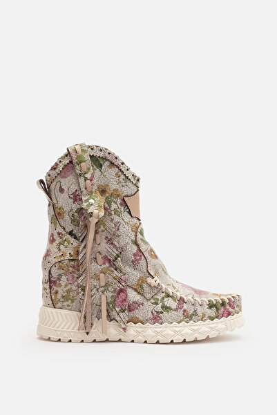 Nobrand Bella %100 Dana Derisi Flowers Baskı Made in İtaly Gizli Ökçeli Kadın...