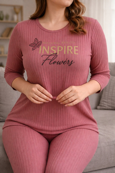 sleeproom Plus Size Ribbed Fabric Pajama Set Daily Comfortable Home Combination